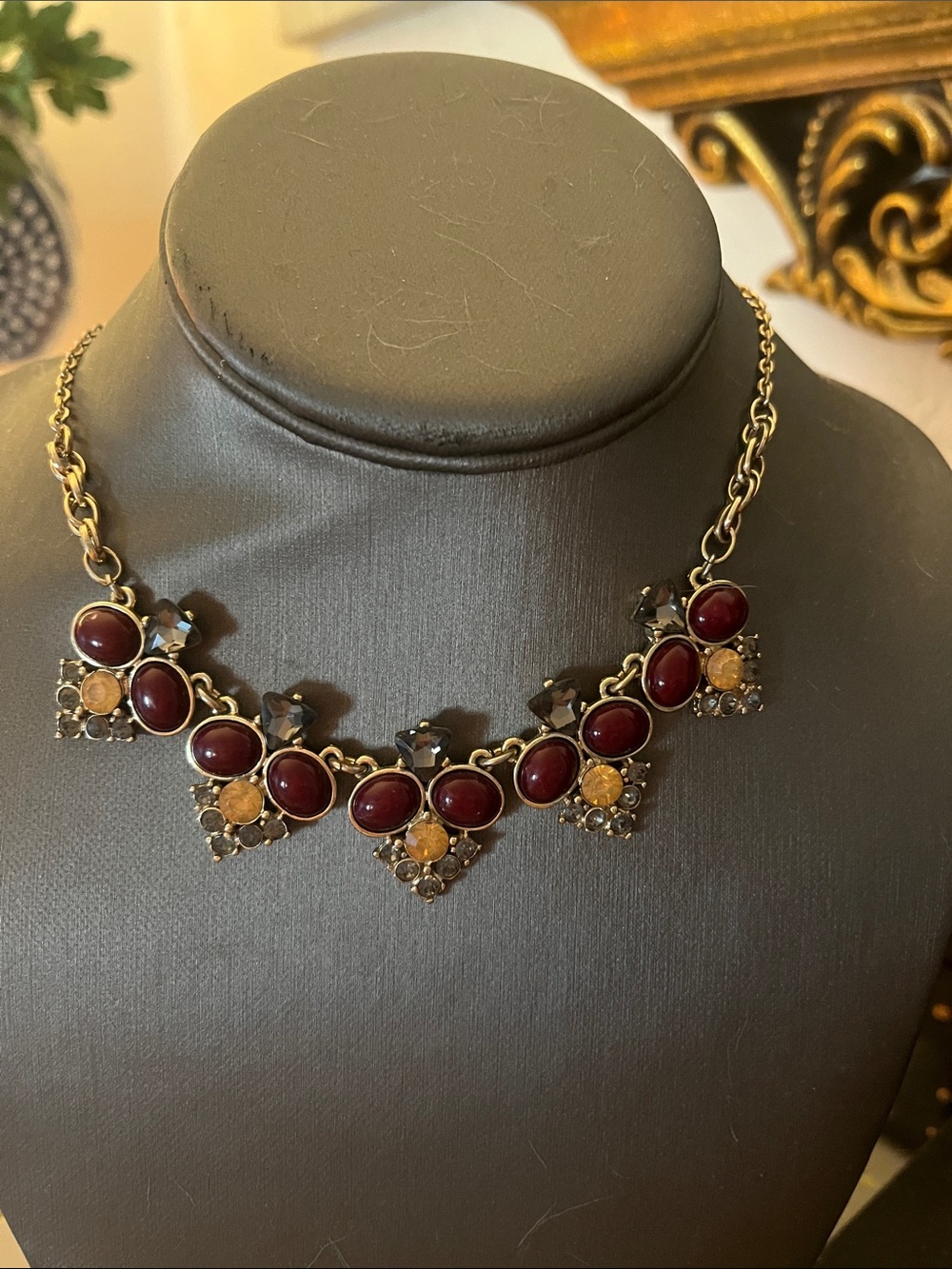 The Limited Gold-Tone Necklace with Burgundy and Amber Accents